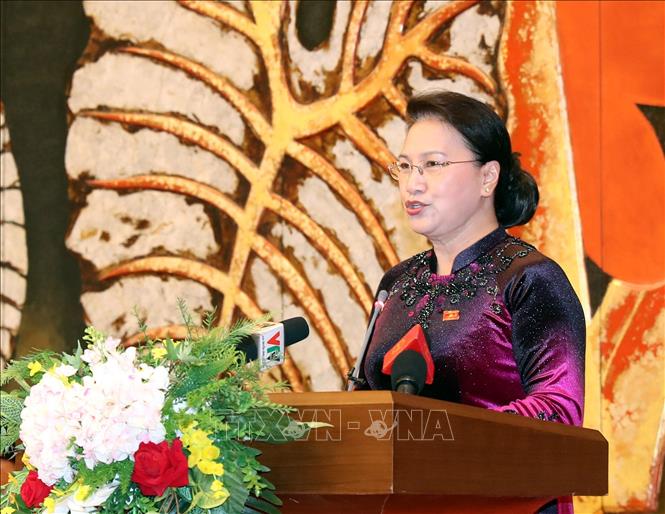 Chủ tịch Quốc hội Nguyễn Thị Kim Ngân phát biểu tại buổi gặp mặt.