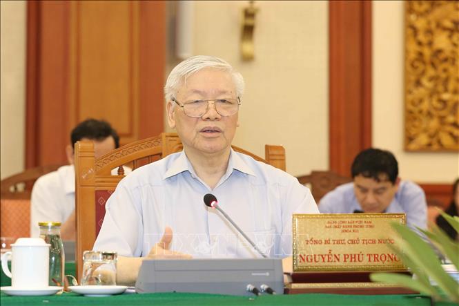 Tổng Bí thư, Chủ tịch nước Nguyễn Phú Trọng phát biểu tại cuộc làm việc. 