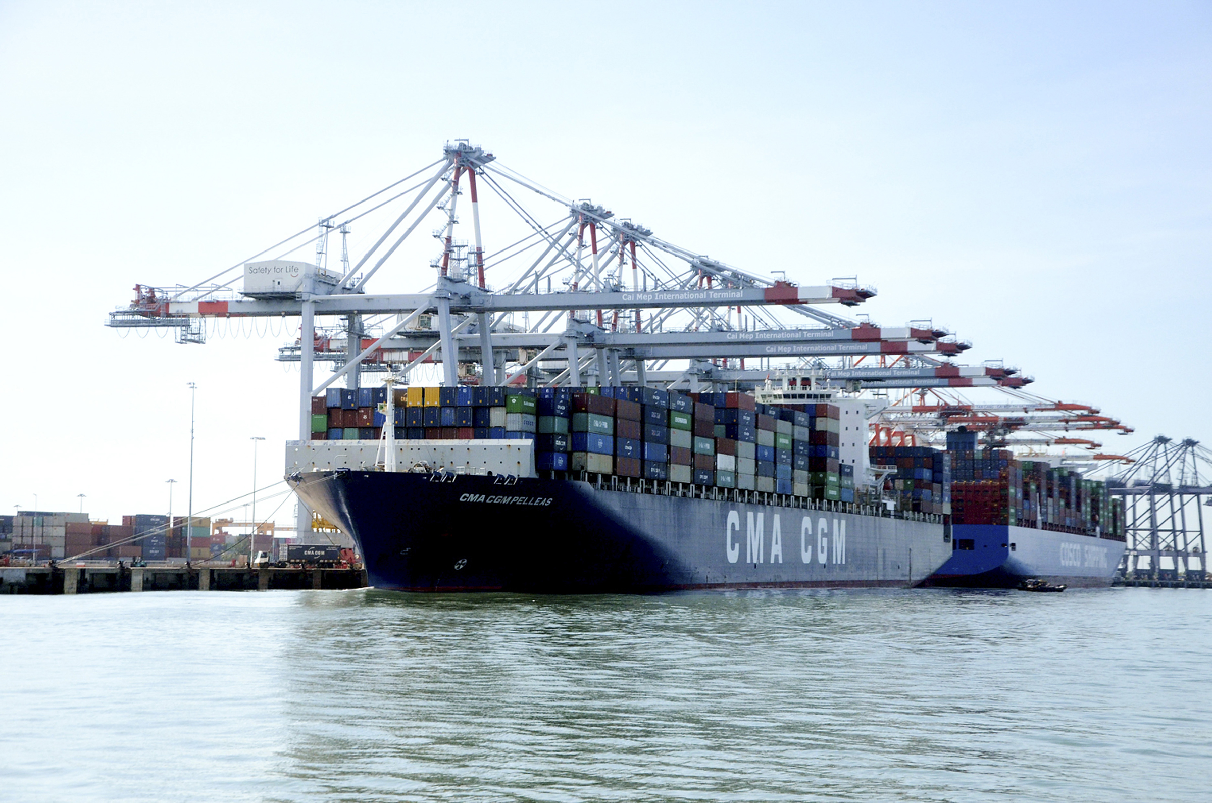 Tàu CMA CGM cập cảng Tân Cảng - Cái Mép làm hàng. Ảnh: ĐÔNG HIẾU