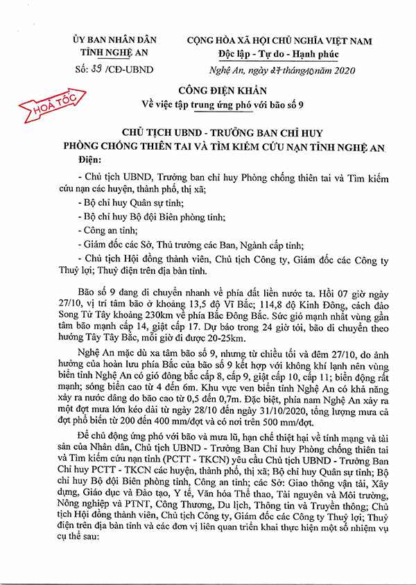 Nội dung công điện