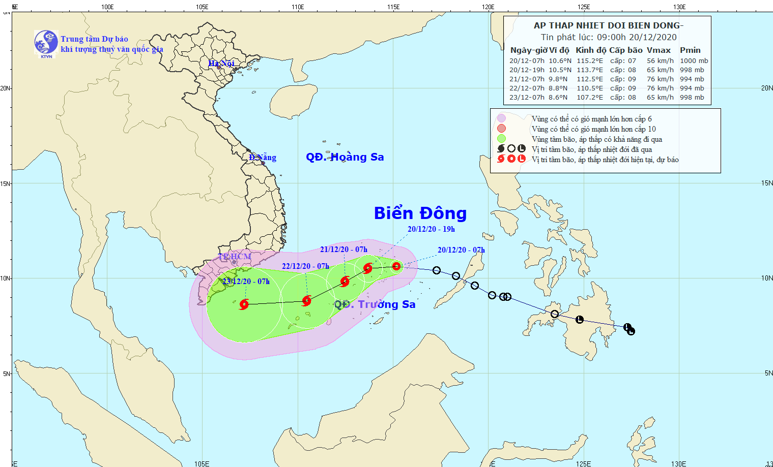 Áp thấp nhiệt đới trên Biển Đông. Ảnh: nchmf.gov.vn