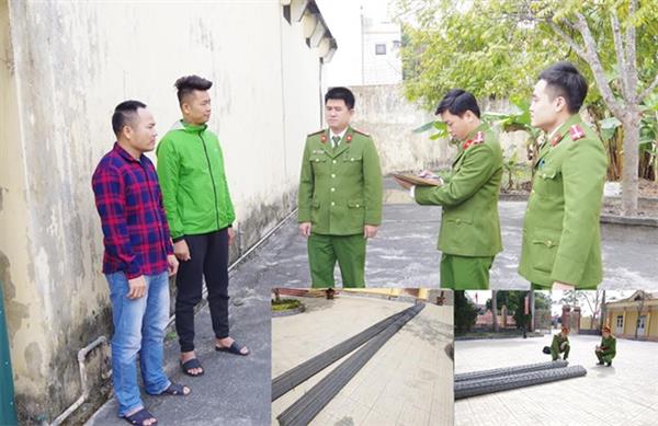 Cơ quan Công an lấy lời khai đối tượng Tuấn, Tuyên và thu giữ tang vật vụ án.