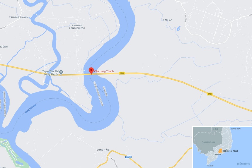 Vụ tai nạn trên cao tốc Long Thành - Dầu Giây, đoạn qua cầu Long Thành thuộc địa phận tỉnh Đồng Nai. Ảnh: Google Maps.