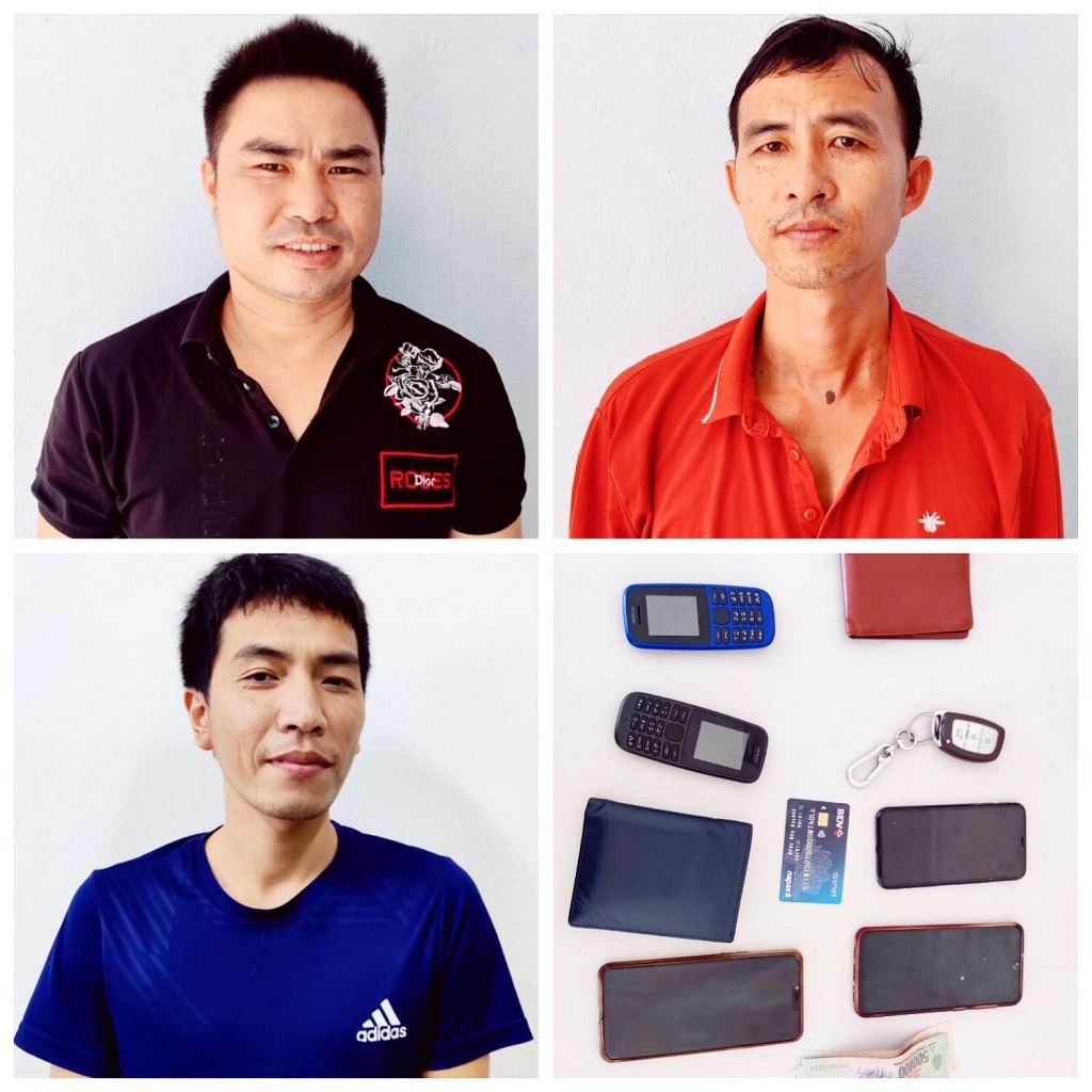 Các đối tượng cầm đầu ổ nhóm cá độ bóng đá: Nguyễn Văn Tuấn, Trần Văn Kiều, Nguyễn Quý và tang vật thu giữ