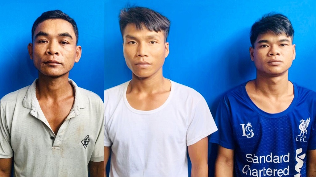 Các đối tượng Moong Văn Linh, Lương Văn May và Lương Công Huỳnh (từ trái qua phải) 
