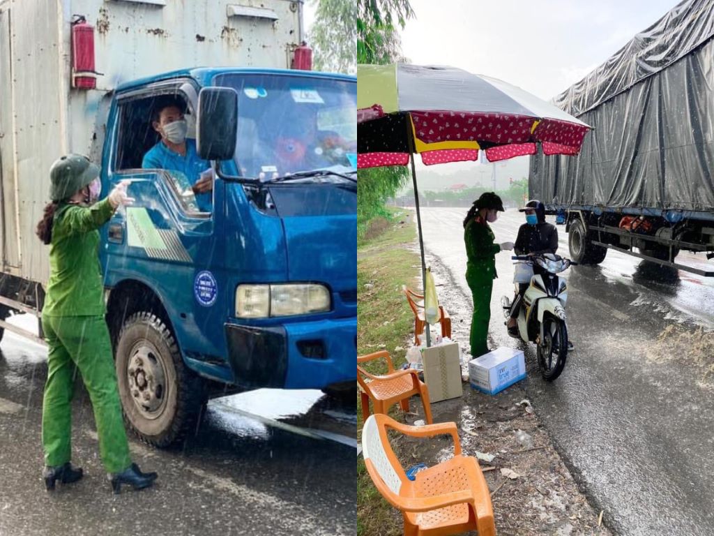 Đại uý Nguyễn Hà Thu tại điểm chốt Khu công nghiệp Nam Cấm. Ảnh do dồng đội chị Thu cung cấp