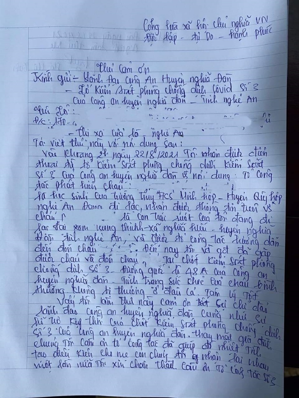 Thư cảm ơn của chị H.T.T