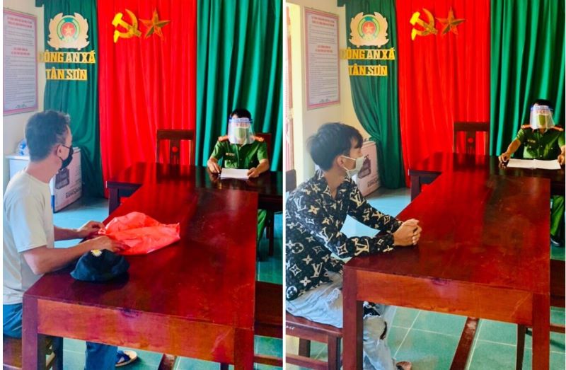 Công an xã Tân Sơn, Đô Lương làm việc với N.T.N. và  N.T.H.