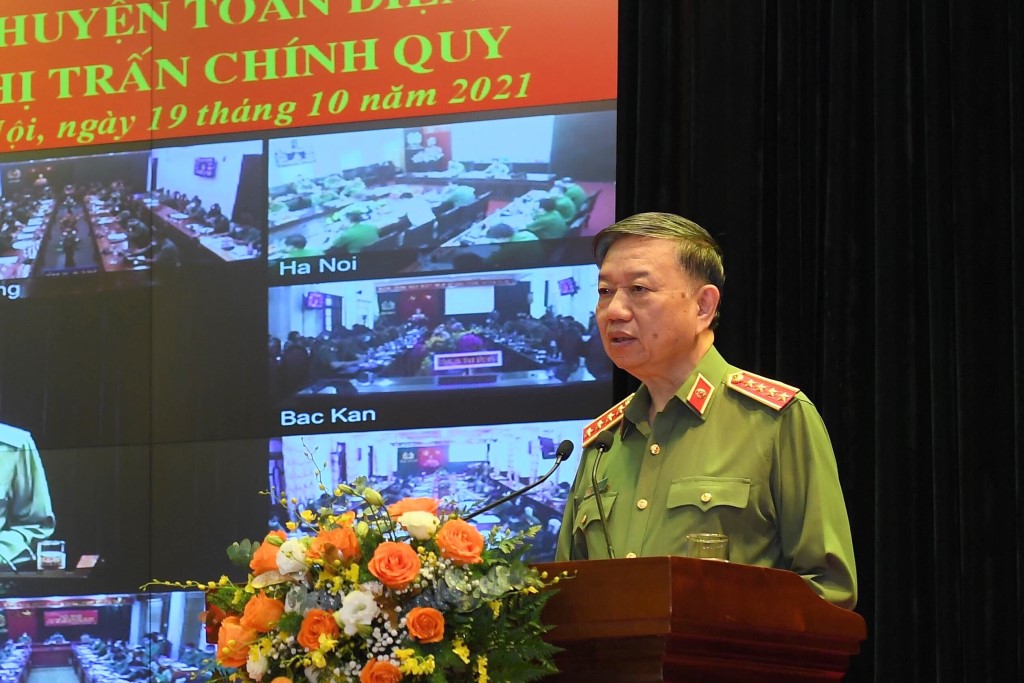 Đồng chí Đại tướng Tô Lâm, Ủy viên Bộ Chính trị, Bí thư Đảng ủy Công an Trung ương, Bộ trưởng Bộ Công an chủ trì hội nghị