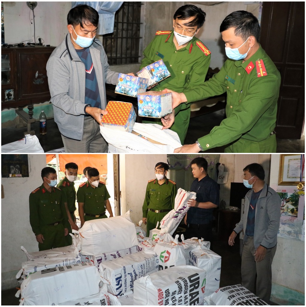 Kiểm tra tang vật pháo thu giữ
