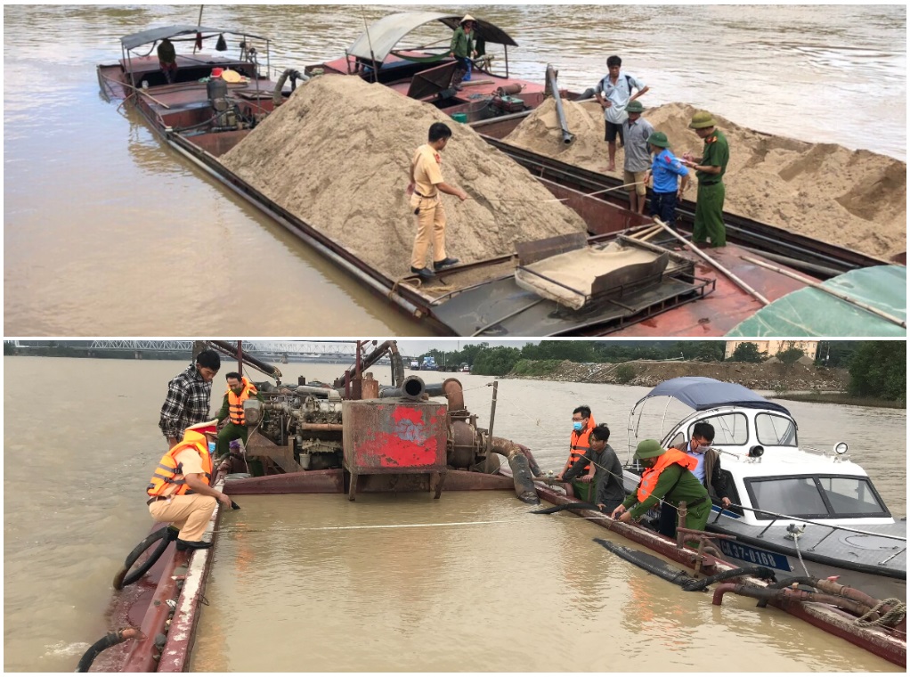 Phòng Cảnh sát môi trường phối hợp lực lượng chức năng tiến hành kiểm tra các trường hợp khai thác khoáng sản trái phép