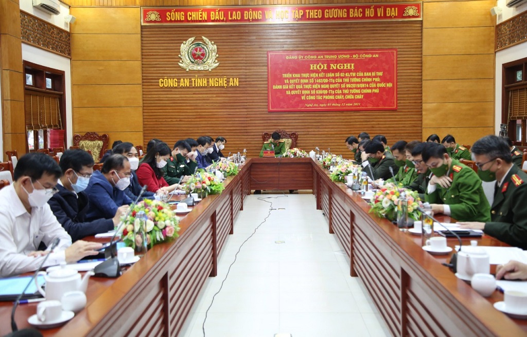 Toàn cảnh hội nghị tại điểm cầu Công an tỉnh Nghệ An