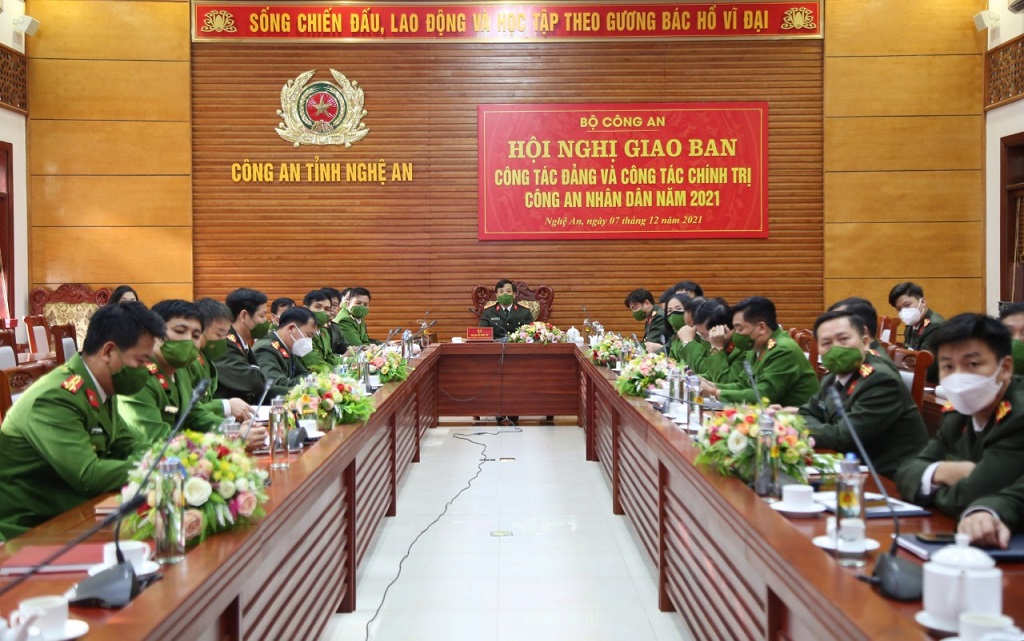 Toàn cảnh hội nghị tại điểm cầu Công an tỉnh Nghệ An