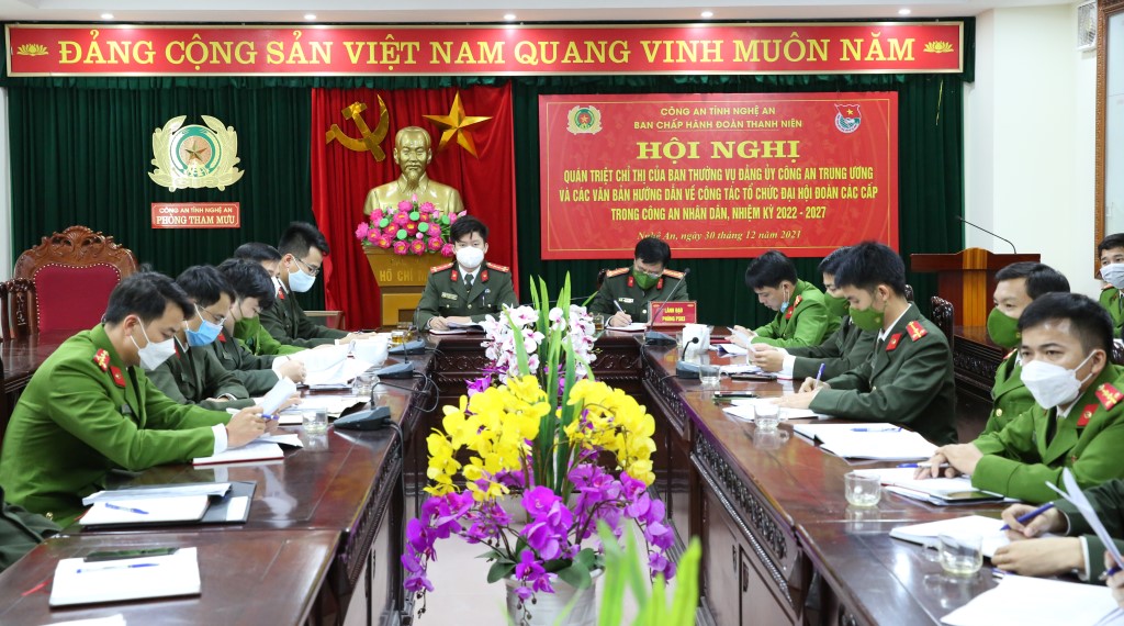 Toàn cảnh Hội nghị trực tuyến ở điểm cầu Công an tỉnh Nghệ An