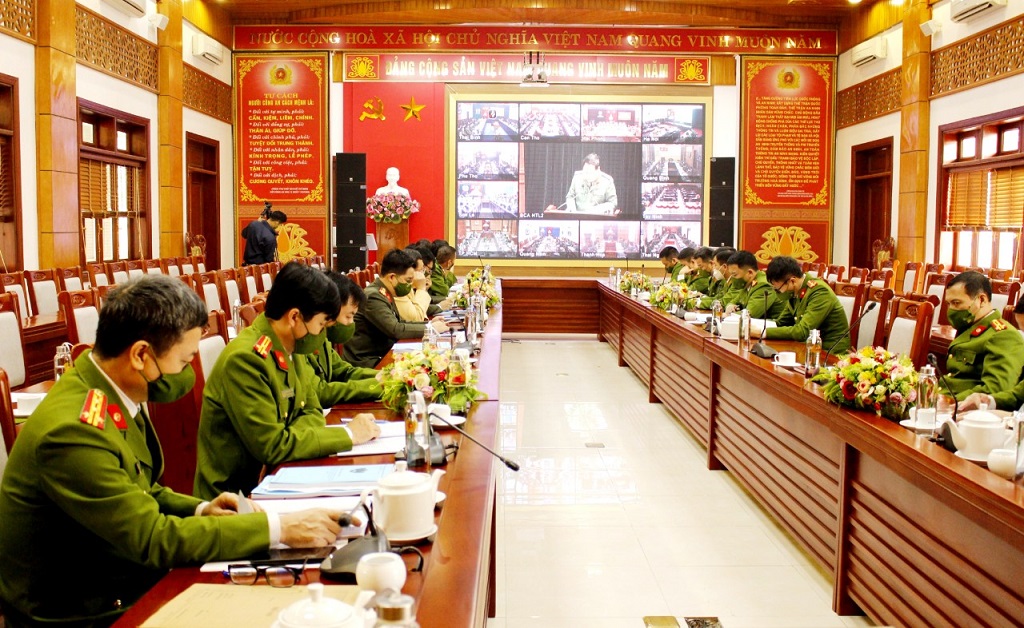 Toàn cảnh hội nghị tại điểm cầu Công an tỉnh Nghệ An