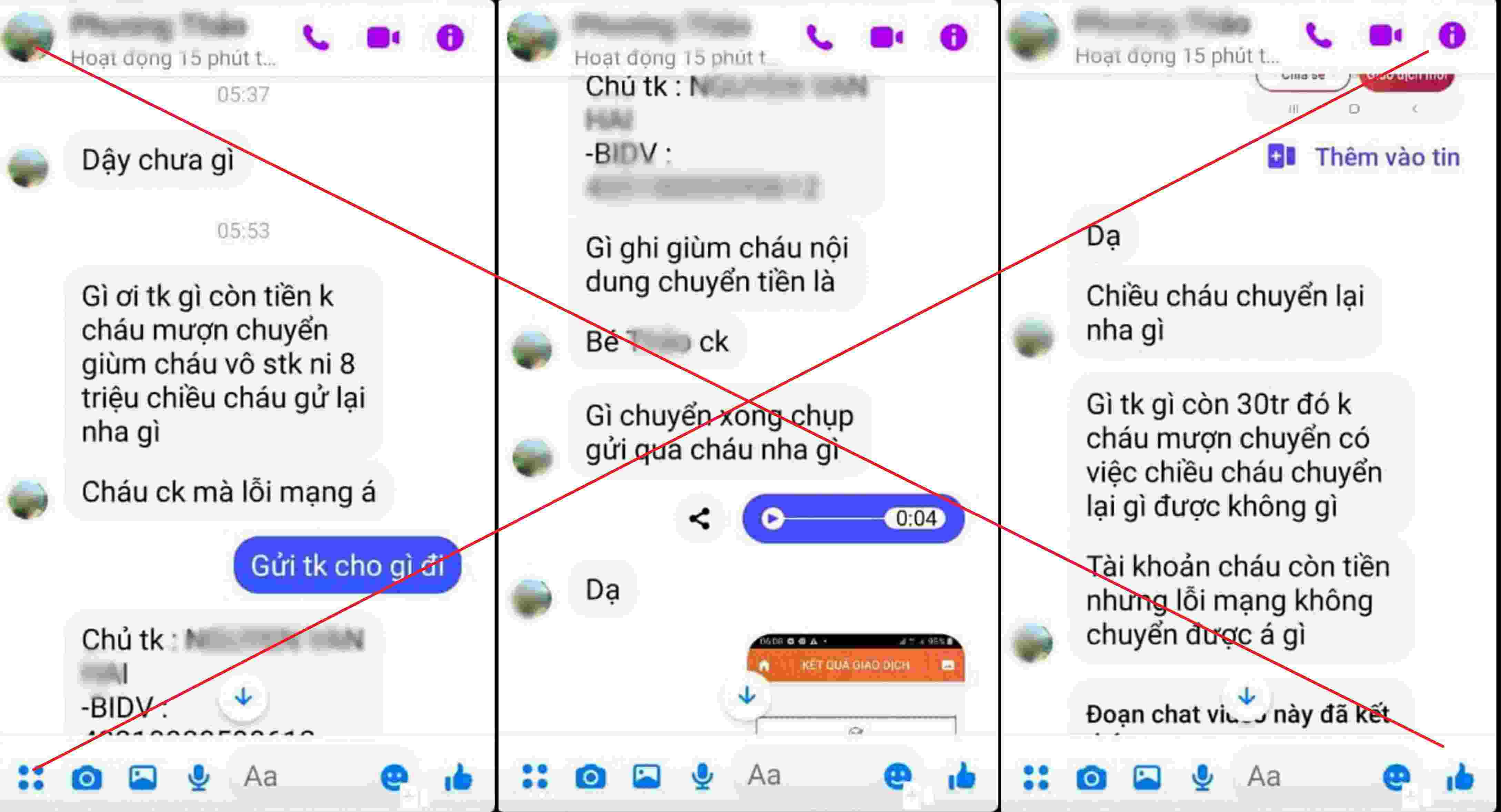 Các đối tượng mạo danh các tài khoản Facebook, nhắn tin tiếp cận, tạo lòng tin để lừa đảo chiếm đoạt tài sản của các bị hại.