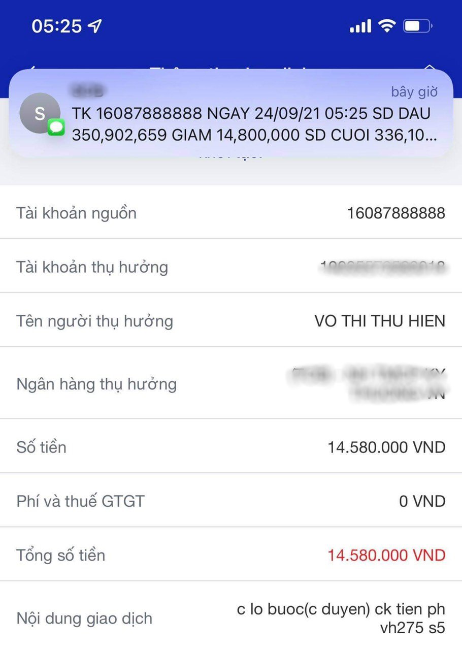 Hình ảnh chuyển tiền (giả) được Đào Thị Duyên sử dụng để lừa đảo, chiếm đoạt tài sản