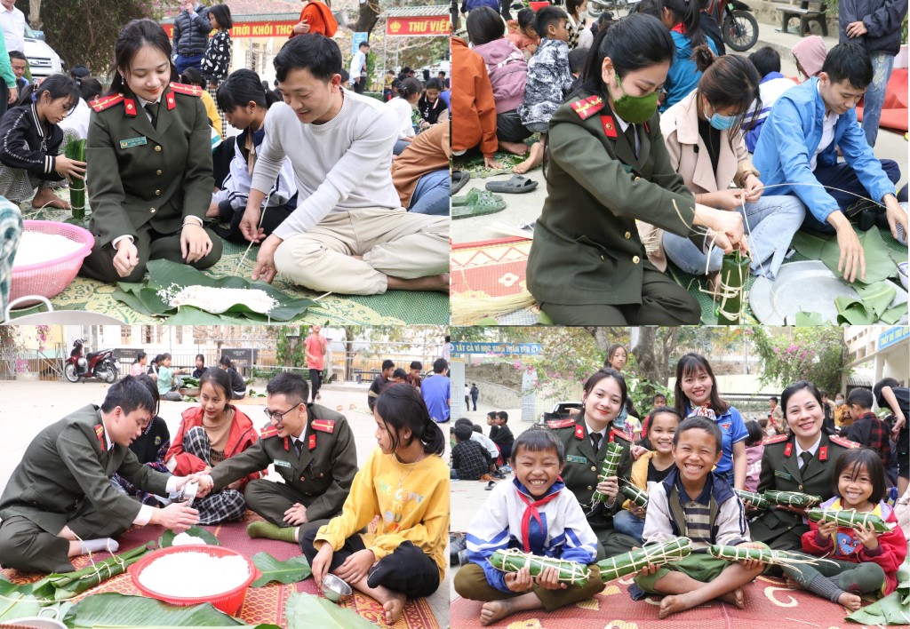 Với không khí Tết đang đến gần, đoàn đã cùng với nhà trường và học sinh gói những chiếc bánh chưng gửi đến thầy và trò nơi đây