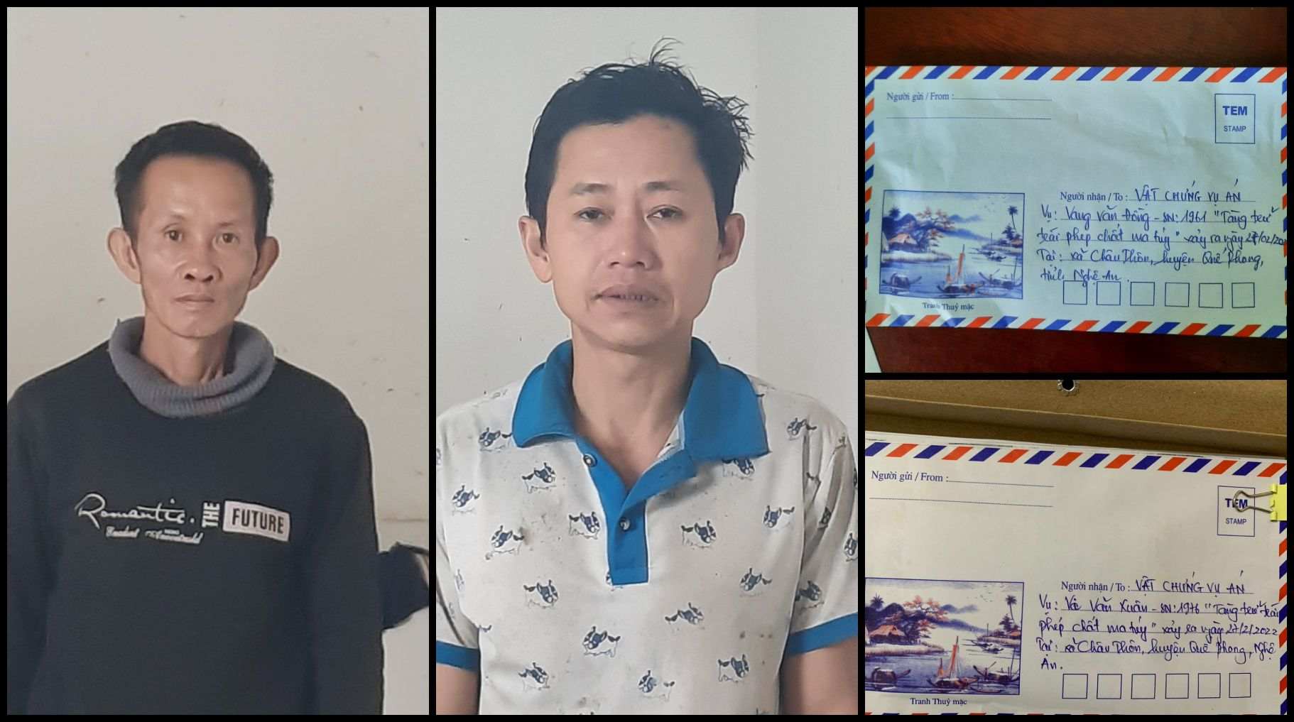 Hai đối tượng Vang Văn Đồng (trái), Vi Văn Xuân và tang vật