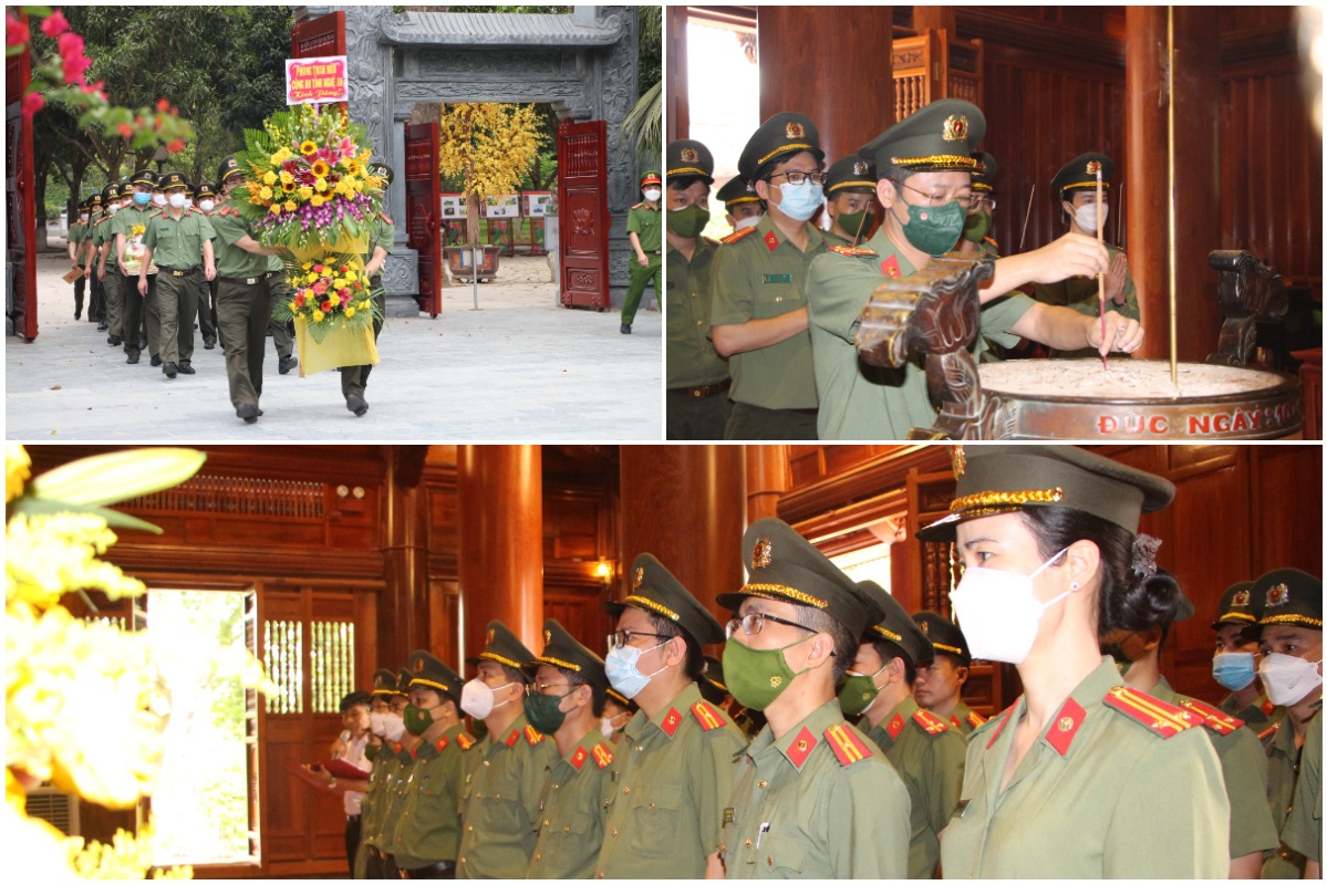 Tập thể lãnh đạo, cán bộ, chiến sỹ Phòng Tham mưu dâng hoa, dâng hương báo công tại Khu di tích Kim Liên, huyện Nam Đàn và Đền Chung Sơn nhân kỷ niệm 76 năm Ngày truyền thống lực lượng Tham mưu Công an nhân dân