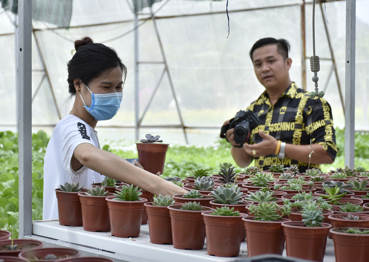 Du khách tham quan vườn rau, cây cảnh tại Lan Rừng Resort Phước Hải.