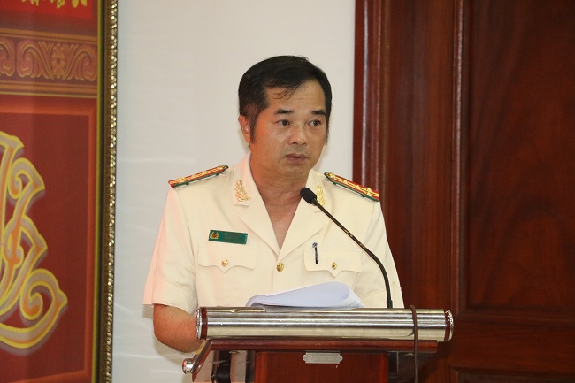 Lãnh đạo Phòng Xây dựng phong trào bảo vệ an ninh Tổ quốc phát biểu tại buổi lễ