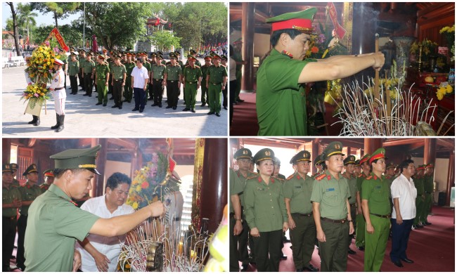 Đoàn công tác Công an tỉnh Nghệ An do các đồng chí Đại tá Nguyễn Đức Hải - Phó Giám đốc, Thủ trưởng Cơ quan Cảnh sát điều tra Công an tỉnh và Thượng tá Nguyễn Duy Thanh - Phó Giám đốc Công an tỉnh, dâng hoa, dâng hương tại Nhà tưởng niệm Chủ tịch Hồ Chí Minh