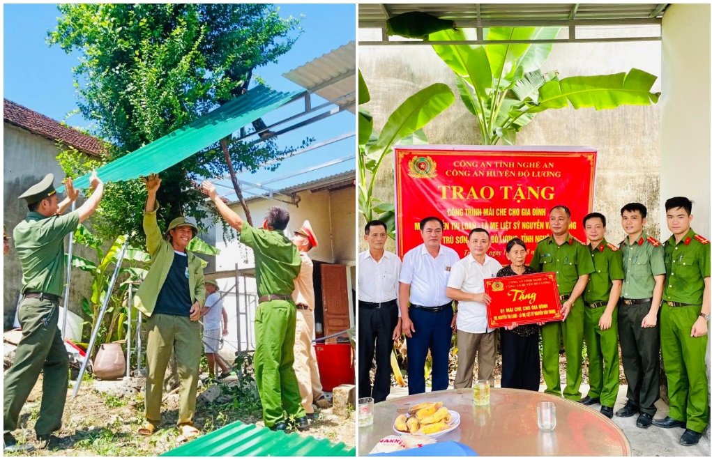 Công an huyện Đô Lương với công trình mái che tặng gia đình mẹ Nguyễn Thị Loan - Mẹ Liệt sĩ Nguyễn Văn Trung tại xã Trù Sơn, huyện Đô Lương