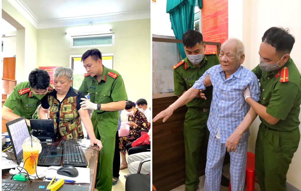 Cán bộ Công an thành phố Vinh hỗ trợ người già yếu làm thủ tục cấp CCCD