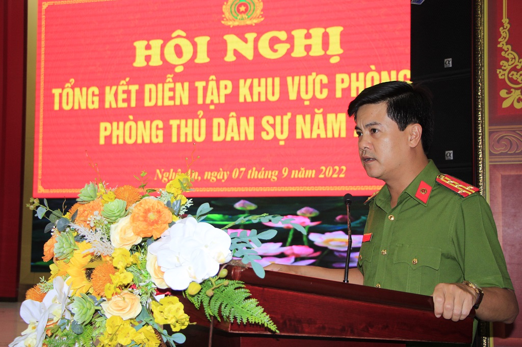 Đồng chí Đại tá Nguyễn Đức Hải, Phó Giám đốc Công an tỉnh phát biểu tại Hội nghị