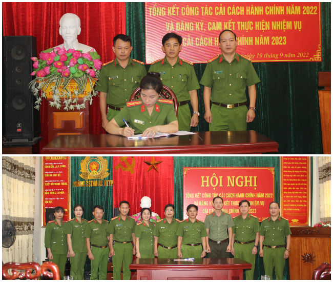 Cán bộ, chiến sĩ Phòng Cảnh sát Thi hành án hình sự và hỗ trợ tư pháp ký cam kết thực hiện nhiệm vụ CCHC năm 2023