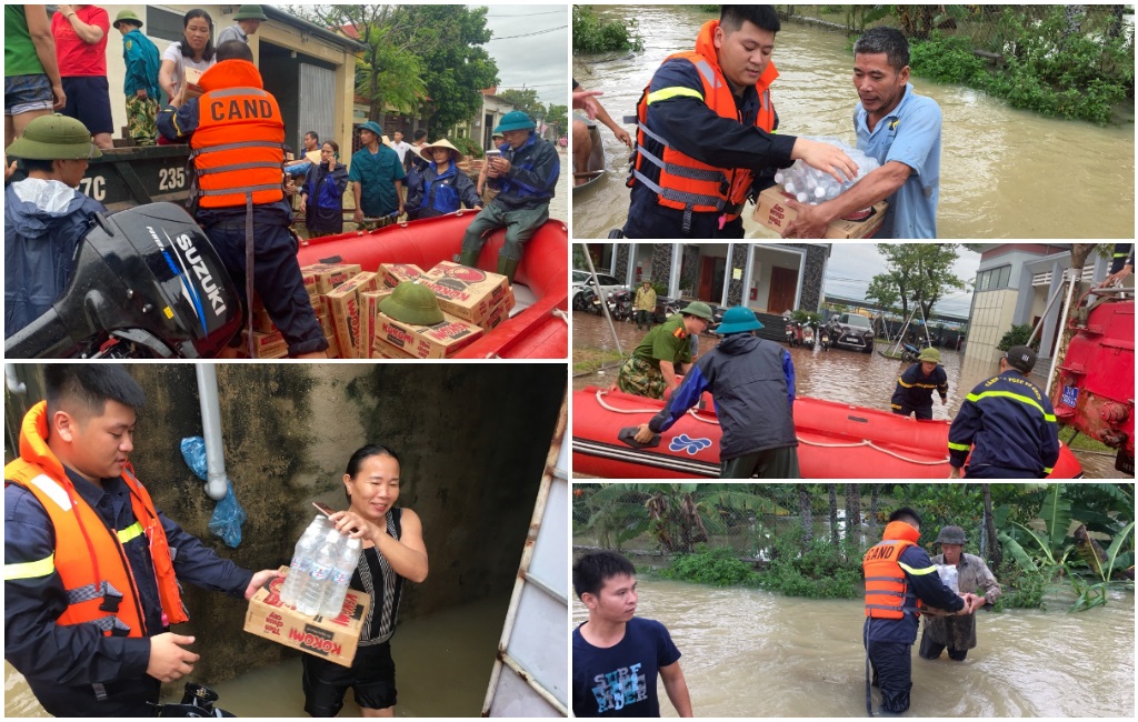 Lực lượng cứu nạn, cứu hộ Phòng Cảnh sát PCCC&CNCH cấp phát lương thực, nước uống và hỗ trợ người dân di dời tài sản