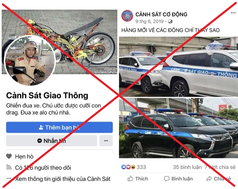 Trang mạng xã hội dùng hình ảnh của lực lượng Công an.