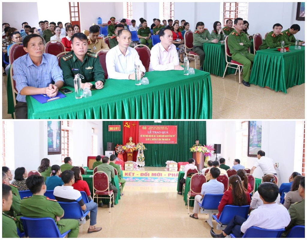 Đại diện chính quyền, lực lượng Công an tại cơ sở và bà con Nhân dân tại địa bàn xã Mỹ Lý đã có mặt tại lễ trao quà