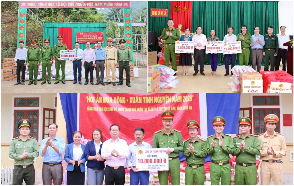 Công an thành phố Vinh trao quà tại một số điểm trường trên địa bàn huyện Kỳ Sơn