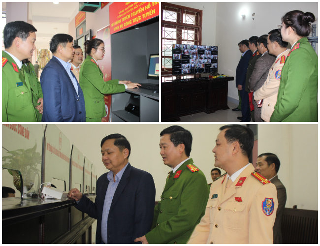 Các đại biểu tham quan Bộ phận một cửa Công an cấp huyện kiểu mẫu và hệ thống camera giám sát Bộ phận một cửa Công an cấp xã, thị trấn trên địa bàn huyện Đô Lương 