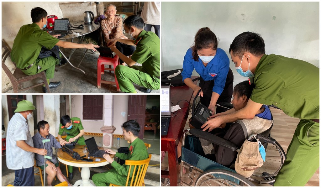 Cán bộ, chiến sĩ Công an huyện Diễn Châu đến từng nhà làm căn cước công dân và cài đặt định danh cá nhân mức 2 cho người già, người tàn tật, neo đơn…