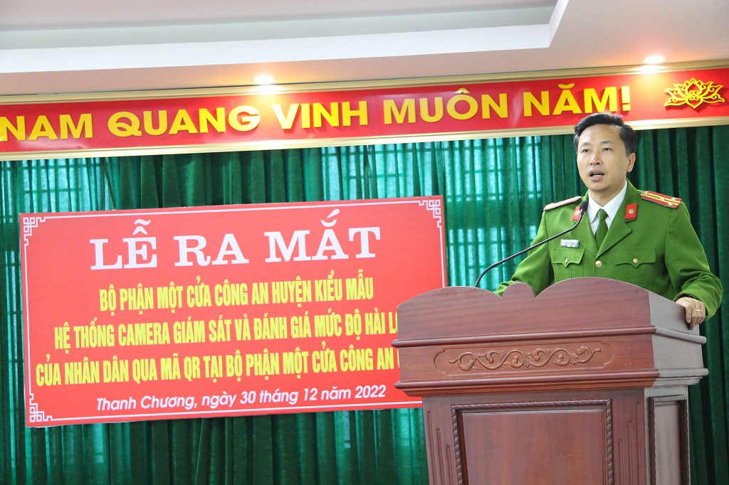 Đại diện lãnh đạo Công an huyện Thanh Chương phát biểu tại Lễ ra mắt
