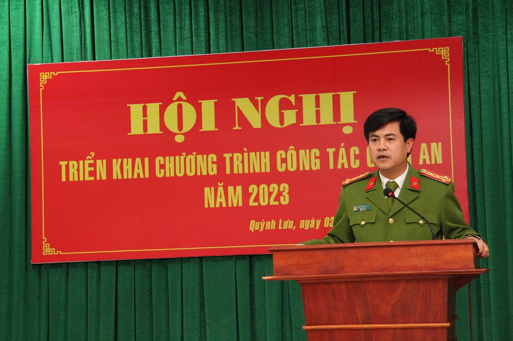 Đồng chí Đại tá Nguyễn Đức Hải - Phó Giám đốc Công an tỉnh phát biểu chỉ đạo tại Hội nghị