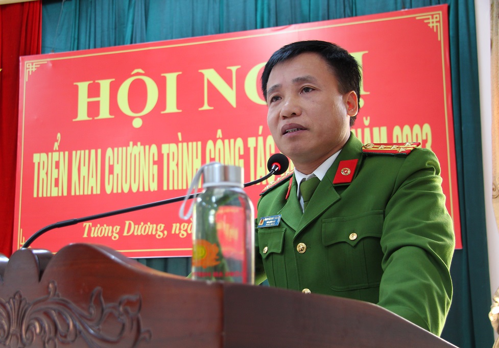 Đồng chí Đại tá Nguyễn Duy Thanh, Phó Giám đốc Công an tỉnh phát biểu chỉ đạo tại Hội nghị