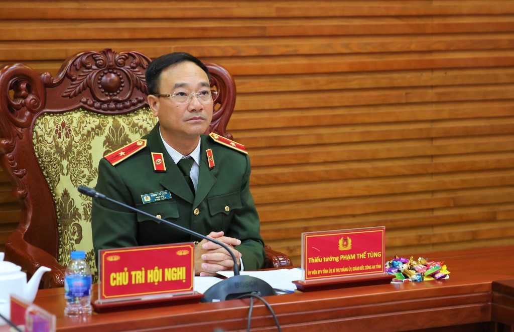 Đồng chí Thiếu tướng Phạm Thế Tùng, Uỷ viên Ban Thường vụ Tỉnh uỷ, Bí thư Đảng uỷ, Giám đốc Công an tỉnh chủ trì Hội nghị