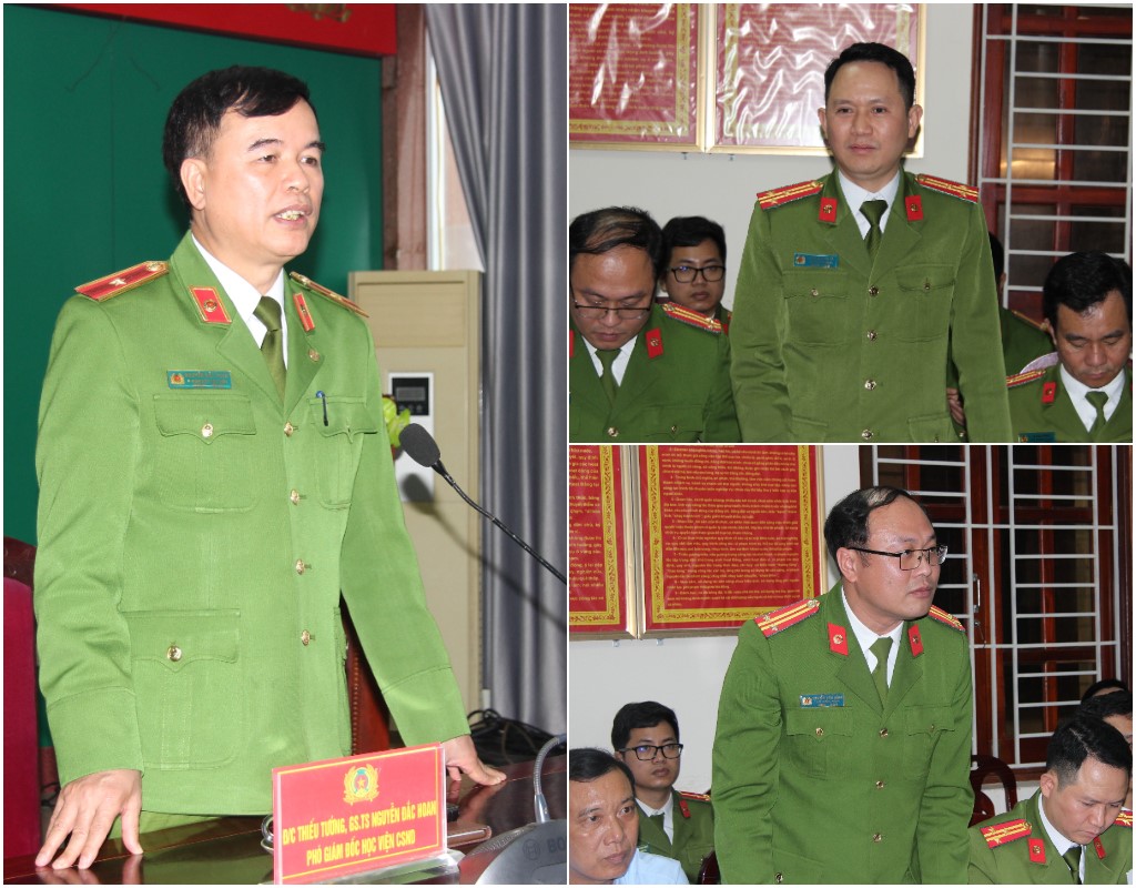 Đại diện lãnh đạo Học viện Cảnh sát nhân dân trao đổi nội dung đợt thực hành chính trị của các học viên