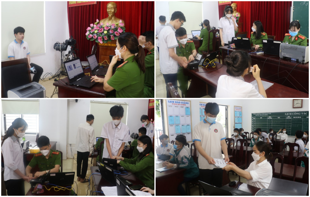 Học sinh chuẩn bị tham dự kỳ thi tốt nghiệp THCS, THPT năm 2023 là những đối tượng được ưu tiên cấp CCCD trong đợt này (Trong ảnh:  Công an thành phố Vinh làm thủ tục cấp CCCD cho học sinh Trường THCS Hưng Bình tham dự kỳ thi tốt nghiệp THCS năm 2022 - Ảnh: Trọng Tuấn)