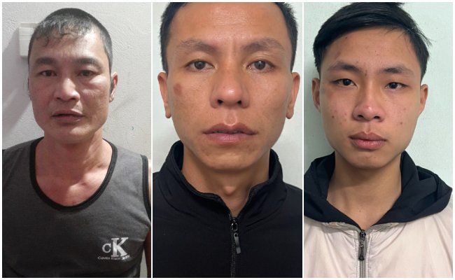 (Từ trái qua phải) các đối tượng Phan Đình Sanh, Lâm Văn Tuấn và Lê Tuấn Anh trong chuyên án ma túy Công an thị xã Thái Hòa vừa bắt giữ