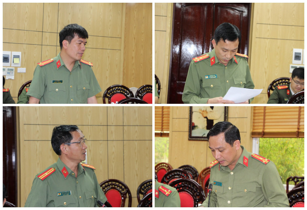 Đại diện lãnh đạo một số phòng liên quan Công an tỉnh Nghệ An phát biểu tại Hội nghị