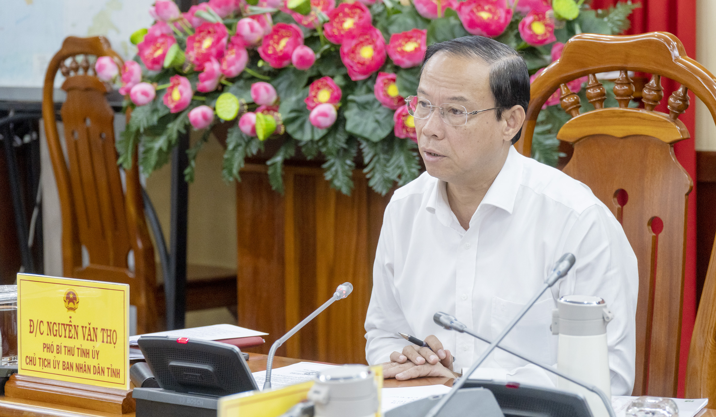 Ông Nguyễn Văn Thọ, Chủ tịch UBND tỉnh phát biểu kết luận buổi làm việc.
