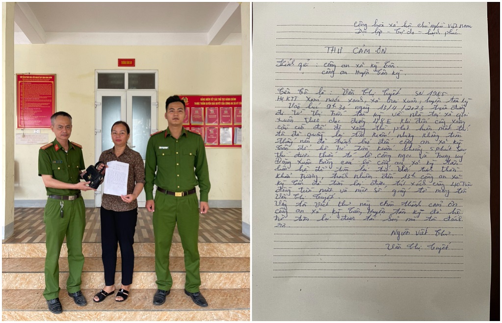 Nhận lại tài sản đánh rơi, chị Tuyết viết thư cảm ơn Công an xã Kỳ Tân, Công an huyện Tân Kỳ