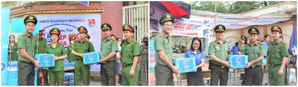 Đoàn thanh niên Công an tỉnh trao tặng nước miễn phí cho thí sinh tại các điểm thi