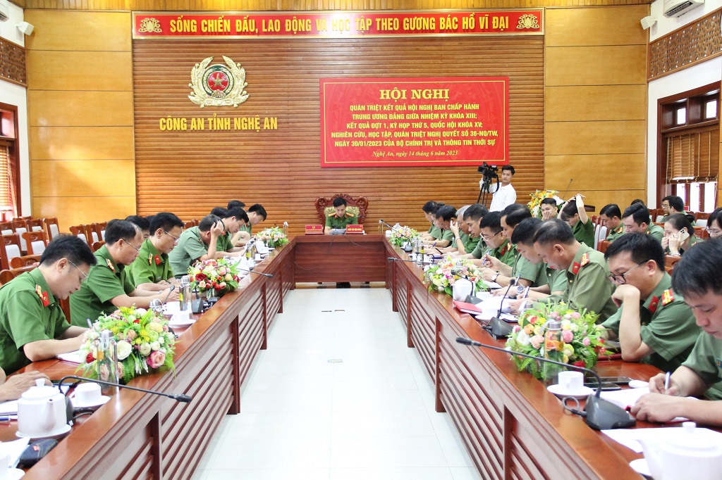 Toàn cảnh Hội nghị tại điểm cầu Công an Nghệ An