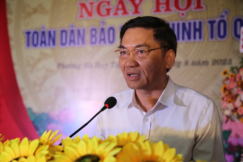 Đồng chí Hoàng Nghĩa Hiếu - Phó Bí thư Tỉnh ủy phát biểu Ngày hội toàn dân bảo vệ an ninh Tổ quốc tại phường Hà Huy Tập